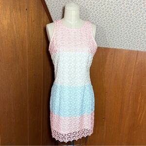 Soieblu Sleeveless Lace Color Block Dress in Pink, White & Light Blue Size 6